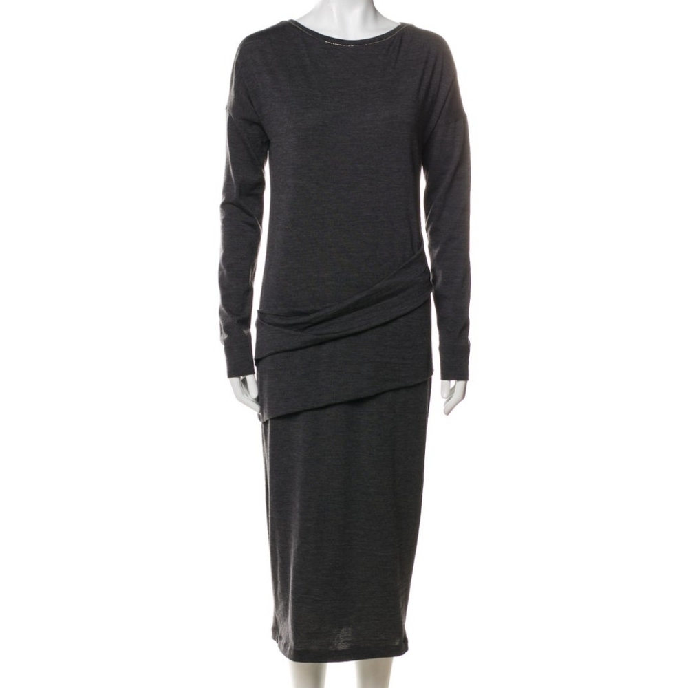 BRUNELLO CUCINELLI Virgin Wool Long Sleeve Midi Length Dress Sizs XL